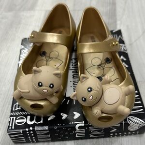 Mini Melissa Gold Cat Kids Dress Shoes